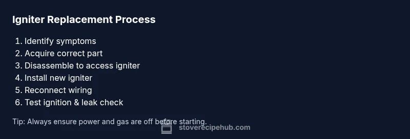 Process diagram showing igniter replacement steps on a gas stove