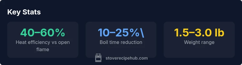 Infographic showing efficiency, boil time, and weight for Solo Stove