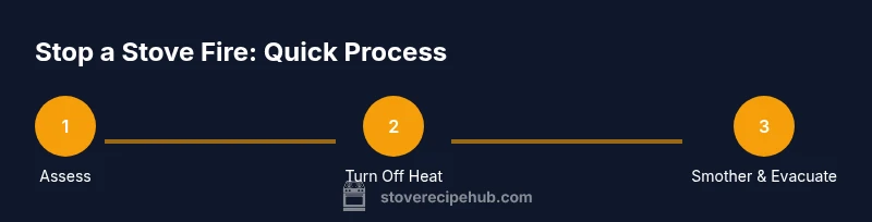 Process diagram showing steps to stop a stove fire