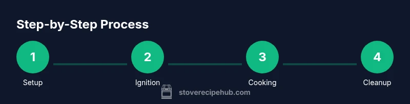 Process diagram showing setup, ignition, cooking, and cleanup for Solo Stove