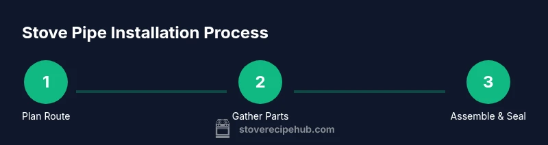 Process infographic showing planning, gathering parts, and assembly for stove pipe installation
