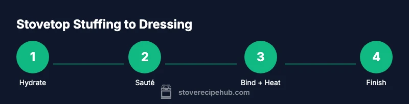 Process diagram showing steps to turn stovetop stuffing into dressing