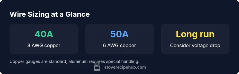 infographic showing 40A with 8 AWG and 50A with 6 AWG wiring for electric stoves
