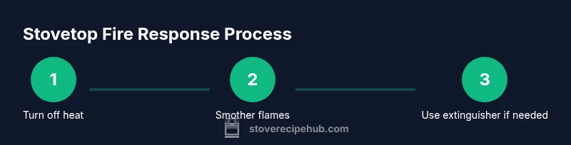 Tailwind infographic showing a 3-step process to stop a stovetop fire