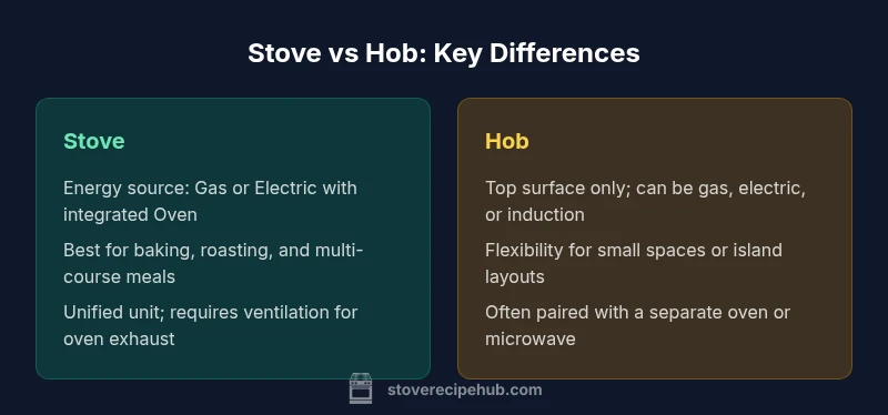 Infographic comparing stove vs hob features and layout