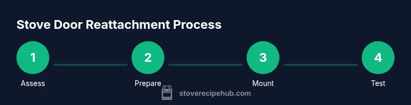 Process diagram showing step-by-step stove door reattachment
