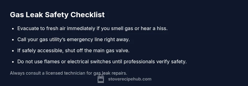 Gas Leak Safety Checklist infographic showing steps to take if stove is leaking gas