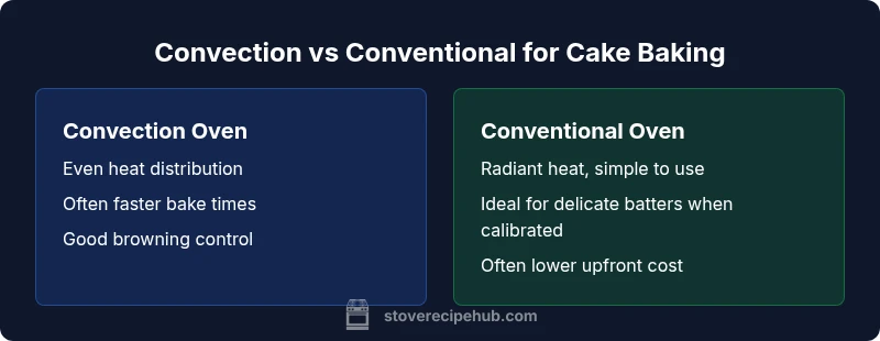 Infographic comparing convection and conventional ovens for cake baking